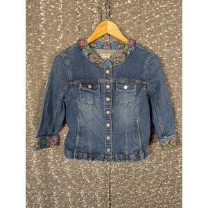 Vintage AMI‎ Embroidered Denim Jean  Jacket Women's PS Blue Cotton Blend